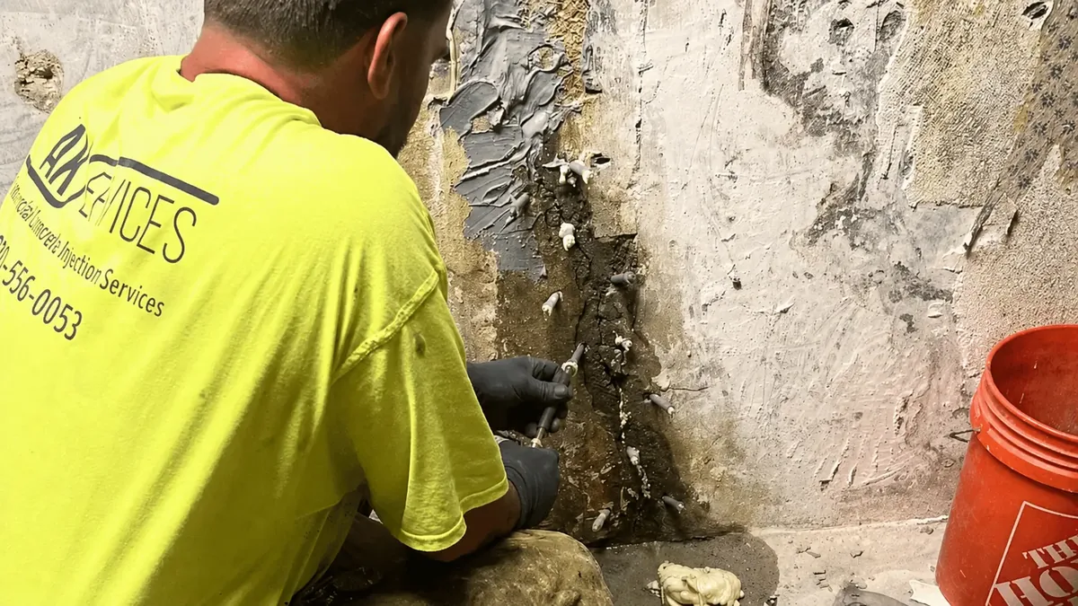 Urethane injection into concrete crack
